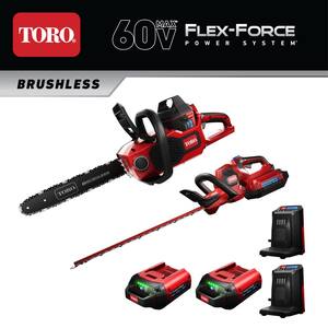Flex-Force 60-Volt Cordless 2-Tool Combo Kit 24 in. Hedge Trimmer & 16 in. Chainsaw with Charger & (2) 2.5 Ah Batteries
