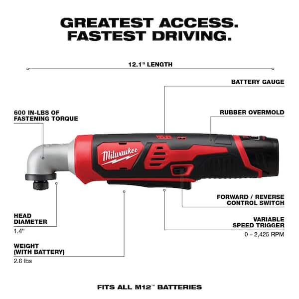 Milwaukee M12 12V Lithium-Ion Cordless 1/4 in. Right Angle Hex