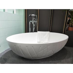 67 in. x 41 in. Solid Surface Stone Resin Freestanding Soaking Bathtub with Left Drain in White