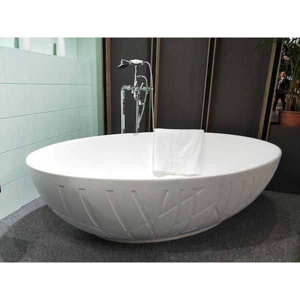 Staykiwi 67 in. x 41 in. Solid Surface Stone Resin Freestanding Soaking Bathtub with Left Drain in White