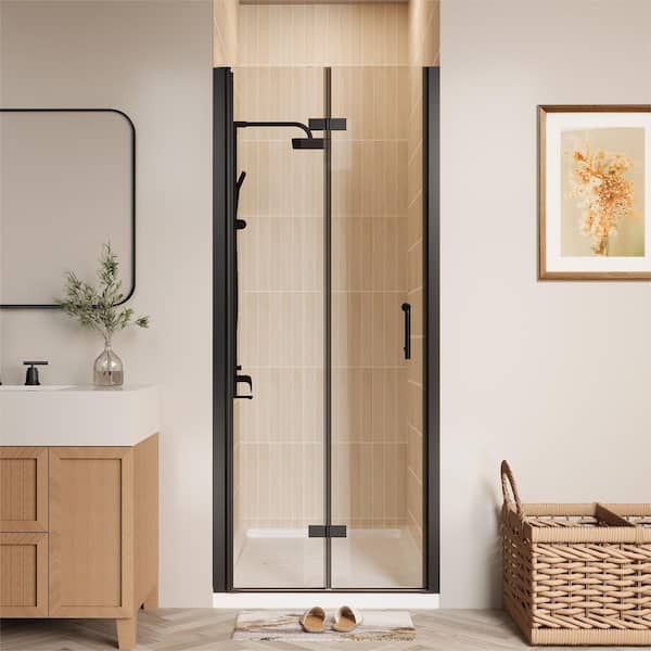 ONWITH 32 to 33 - 1/4 in. W x 72 in. H Bi-Fold Frameless Shower Doors in Black with Clear Glass