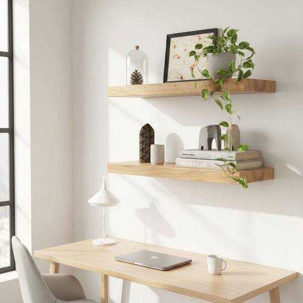 24 in. W x 8 in. D Natural Solid Wood Shelves, Decorative Wall