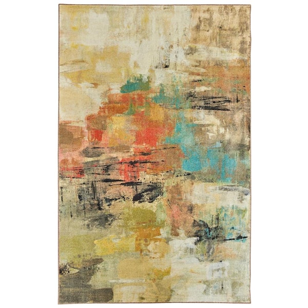 Mohawk Home Painted Gaze Metropolitan Tan 8 ft. x 10 ft. Abstract Area Rug