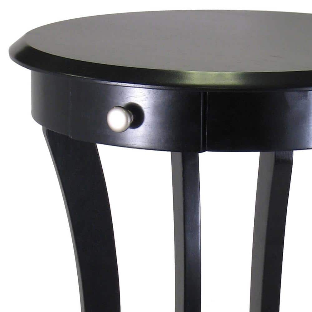 Transitional Sasha 20" Round Black Wood & Stone Table with Storage
