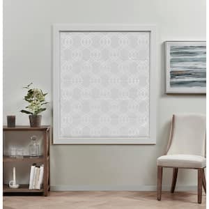 Prague Trellis White Cordless Total Blackout Roman Shade 34 in. W x 64 in. L