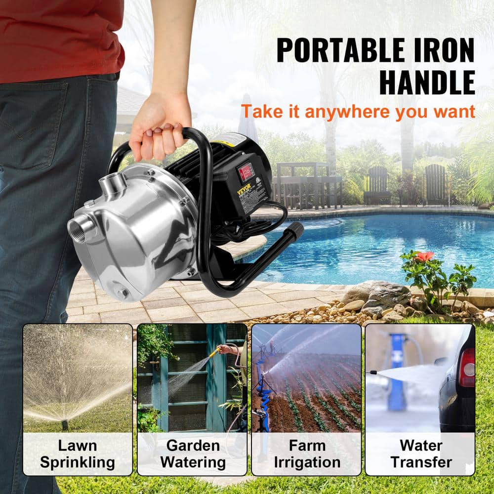 1.1HP Stainless Steel Portable Shallow Well Pump for Garden Irrigation