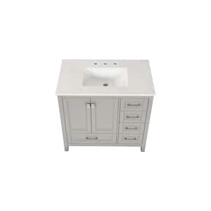 36 in.W x 22 in.D x 36 in.H Bathroom Vanity in Gray with White Marble Top