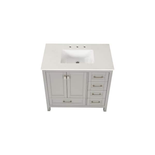 KINWELL 36 in.W x 22 in.D x 36 in.H Bathroom Vanity in Gray with White Marble Top