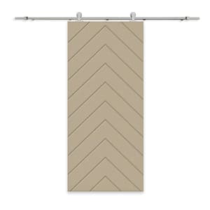 Herringbone 30 in. x 84 in. Fully Assembled Unfinished MDF Modern Sliding Barn Door with Hardware Kit