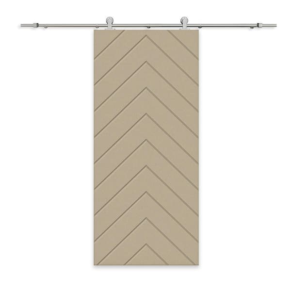 CALHOME Herringbone 30 in. x 80 in. Fully Assembled Unfinished MDF Modern Sliding Barn Door with Hardware Kit