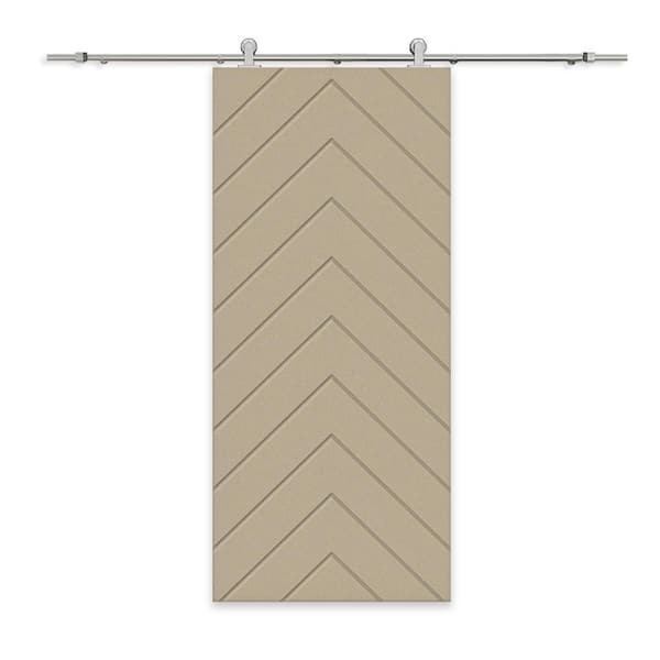 CALHOME Herringbone 42 in. x 84 in. Fully Assembled Unfinished MDF Modern Sliding Barn Door with Hardware Kit