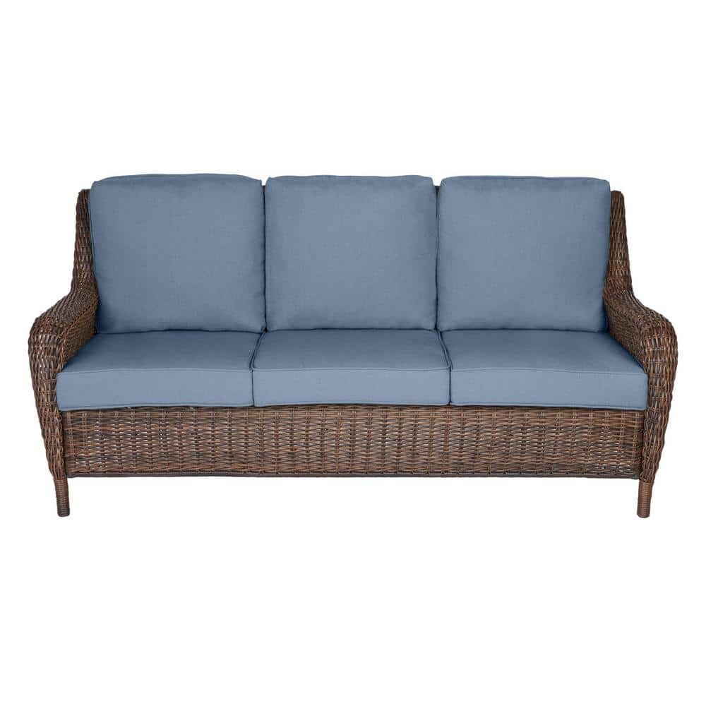 Hampton Bay Cambridge Brown Wicker Outdoor Patio Sofa With Sunbrella