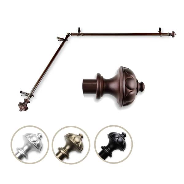 Rod Desyne 13/16" Dia Adjustable 28" to 48" Single Corner Window Curtain Rod in Cocoa with Sierra Finials