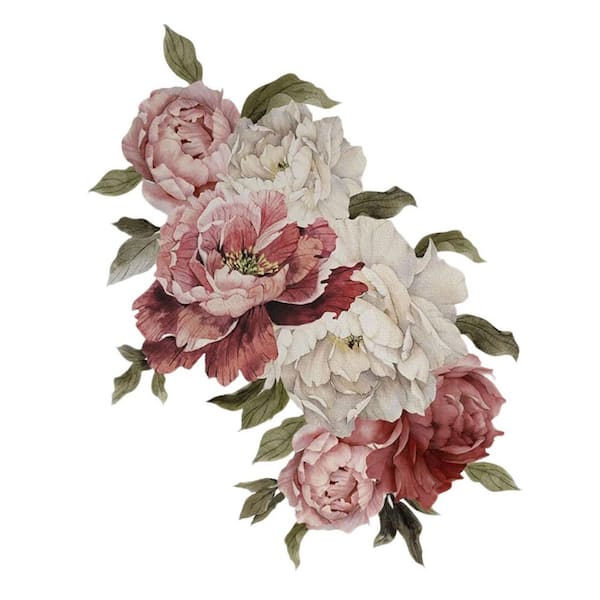 21 in. x 18 in. Red Pink White Peony Wall Decal