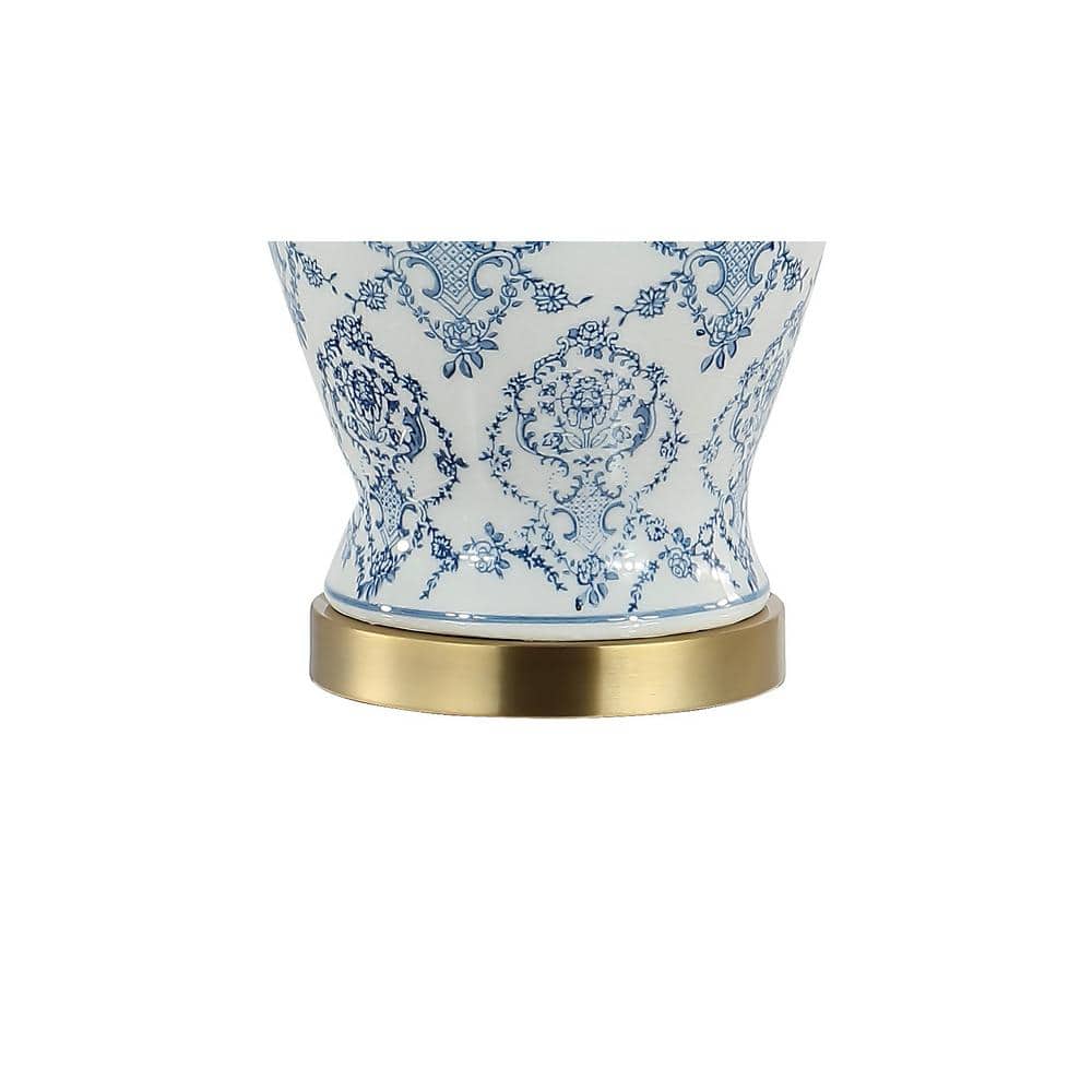 Blue and White Ceramic Chinoiserie Table Lamp with Empire Shade