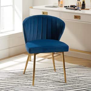 Luna Navy Velvet 20 in.W x 19.5 in.D x 29 in.H Tufted Wingback Side Chair with Metal Legs