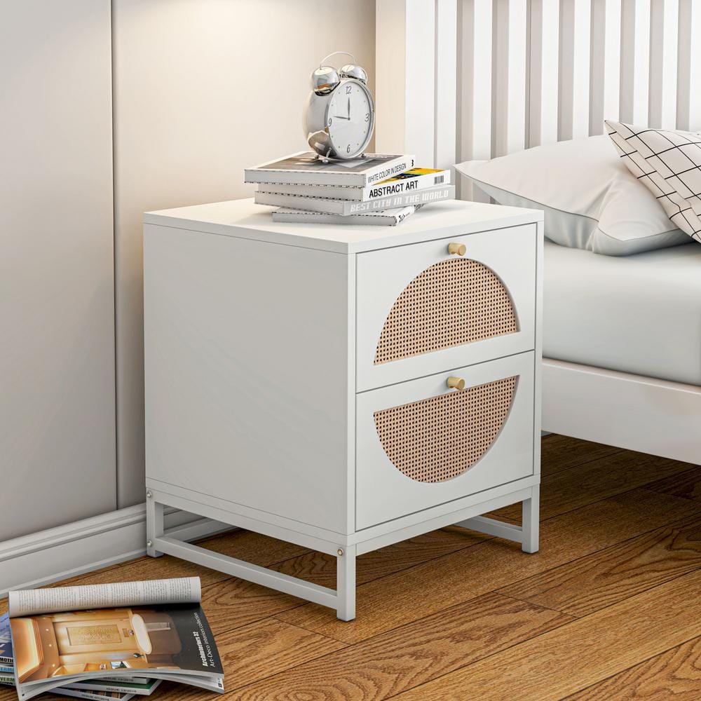 J&E Home 15.75 in. White Square Wood Top Bedside End Table with Storage  Drawer GD-W68840158 - The Home Depot