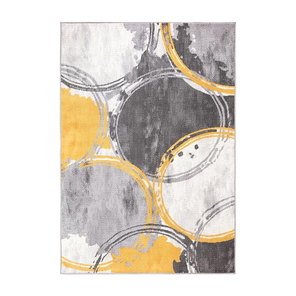 World Rug Gallery Yellow 5 ft. x 7 ft. Contemporary Modern Circles Area Rug
