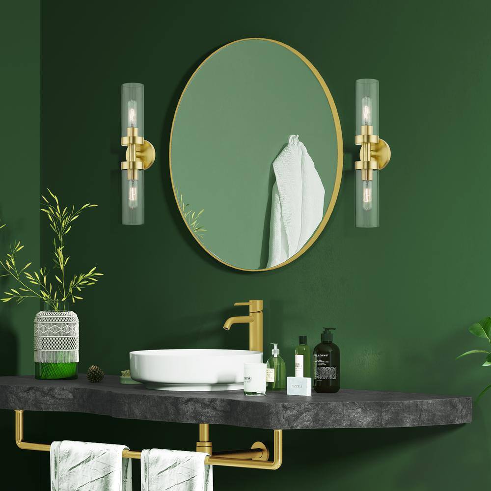 Ludlow Sleek Urban 2-Light Vanity Sconce in Satin Brass with Clear Glass