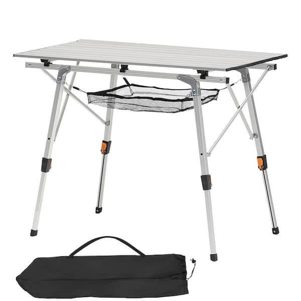 Folding Camping Table, Silver Aluminum Beach Table with Carry Bag, for Outdoor BBQ Tailgating Picnic, Travel