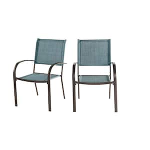Mix and Match Stationary Stackable Steel Split Back Sling Outdoor Patio Dining Chair in Conley Denim Blue (2-Pack)