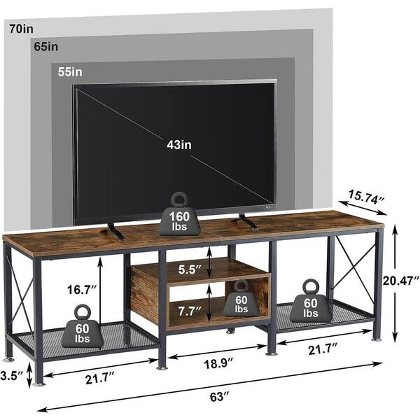 VECELO Industrial TV Stand Television Cabinet 3-Tier Console