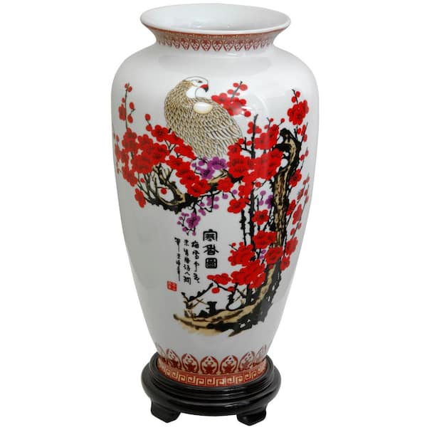 Oriental Furniture 14 in. Porcelain Decorative Vase in White