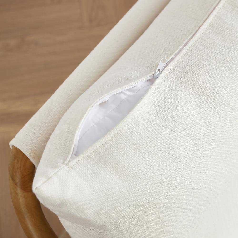 Cream Fabric and Wood Square Arm Accent Chair