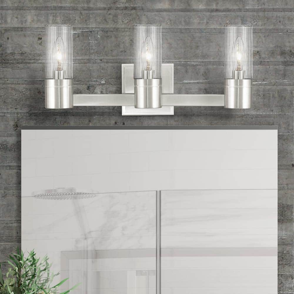 Midtown Brushed Nickel 3-Light Vanity with Clear Fluted Glass
