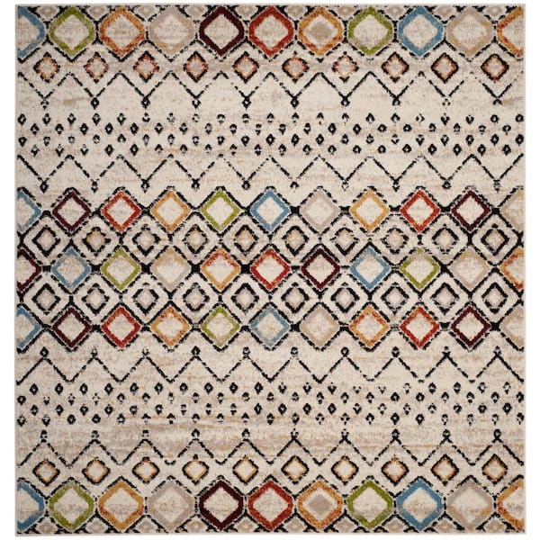 Amsterdam Ivory/Multi 10 ft. x 10 ft. Multi-Diamonds Chevron Square Area Rug
