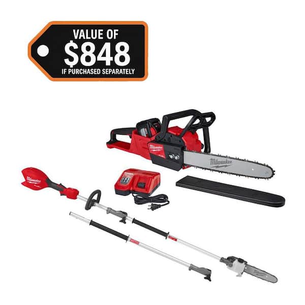 M18 FUEL 18V 16 in. Brushless Cordless Battery Powered Chainsaw Kit w/ Pole Saw, 12.0 Ah Battery and Rapid Charger