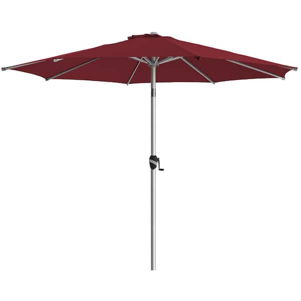 PASAMIC 10 ft. Aluminum Outdoor Market Umbrella Patio Umbrella, 5-YEAR Fade-Resistant and Push Button Tilt in Burgundy
