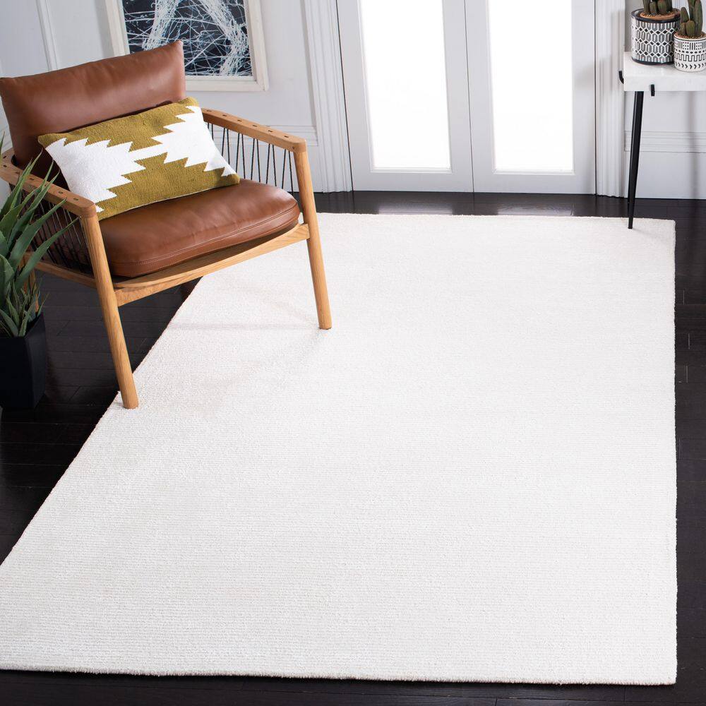 Ivory Hand Tufted Wool and Viscose Square Rug, 6 ft