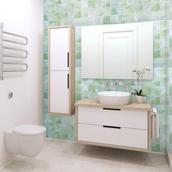 3D Falkirk Retro 1/100 in. x 38 in. x 19 in. Shades of Green Faux Pearl Squares PVC Decorative Wall Paneling (5-Pack)