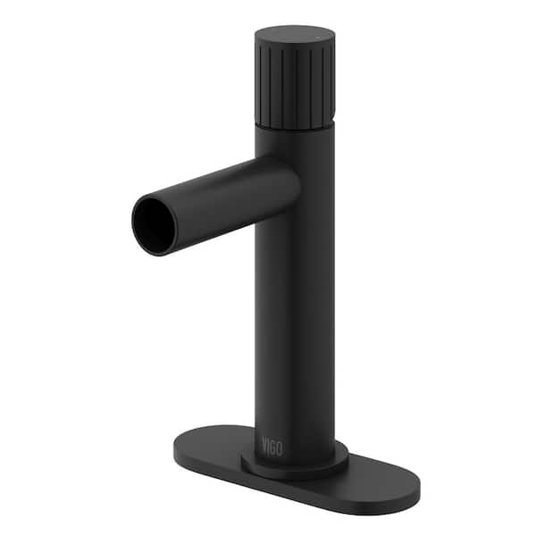 VIGO Ashford Single Handle Single-Hole Bathroom Faucet Set with Deck Plate in Matte Black