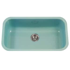 Houzer Porcela 31 in. Mint Porcelain Enamel Steel Undermount Single Bowl Kitchen Sink - PCG-3600 MT