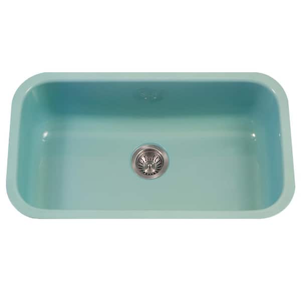 Houzer Porcela 31 in. Mint Porcelain Enamel Steel Undermount Single Bowl Kitchen Sink - PCG-3600 MT