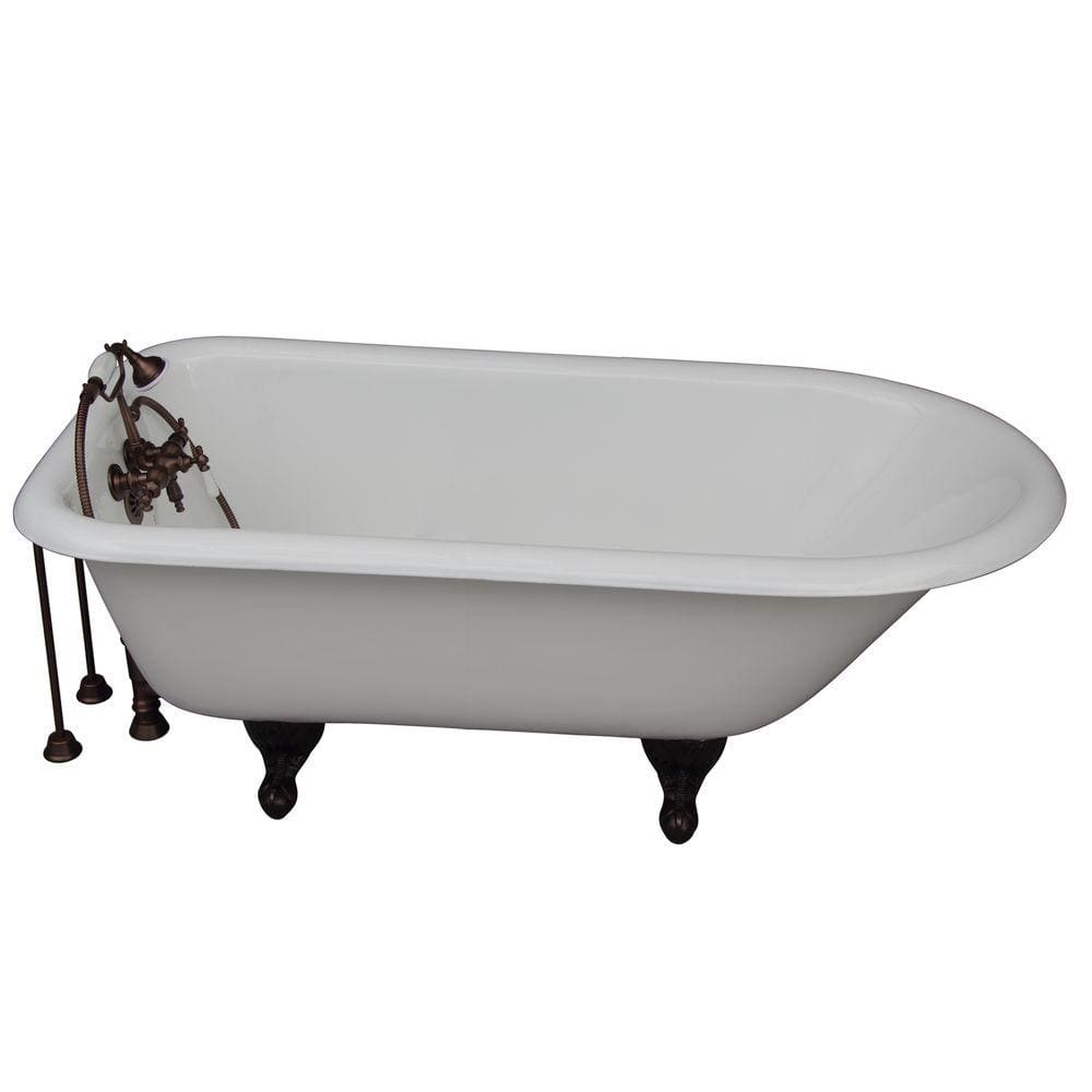 5 ft. Cast Iron Ball and Claw Feet Roll Top Tub in White with Oil Rubbed Br