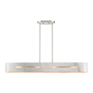 Ravena 4-Light Brushed Nickel Linear Chandelier with Gold Accents
