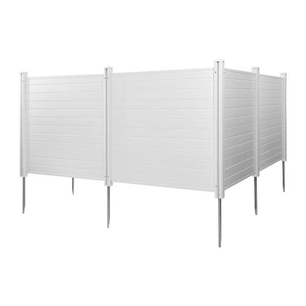 4 Panels Outdoor Privacy Screen, 50 x 3.15 in. White Plastic Privacy 4-Pack Air Conditioner Fence 27.6 in. Ground Stakes