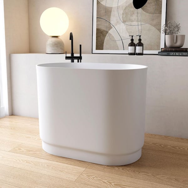 39.4 in. x 22.6 in. Stone Resin Freestanding Soaking Bathtub in White