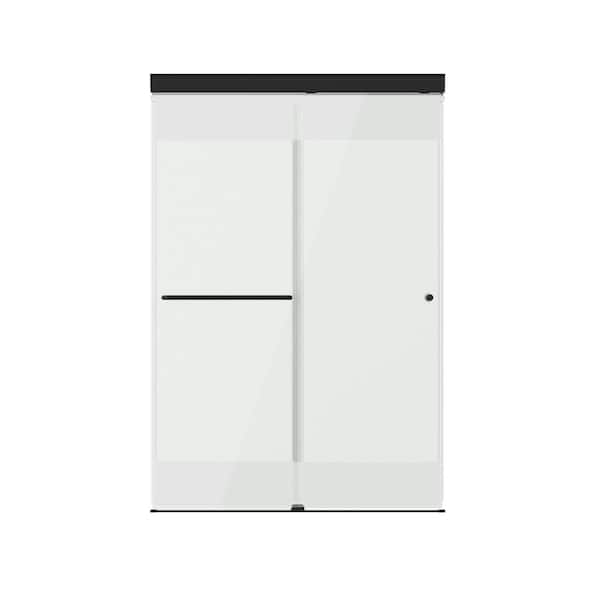 Portwood 44 to 48 in. W x 70-1/4 in. H Semi-Frameless Sliding Shower Door in Matte Black with 1/4 in. Privacy Glass