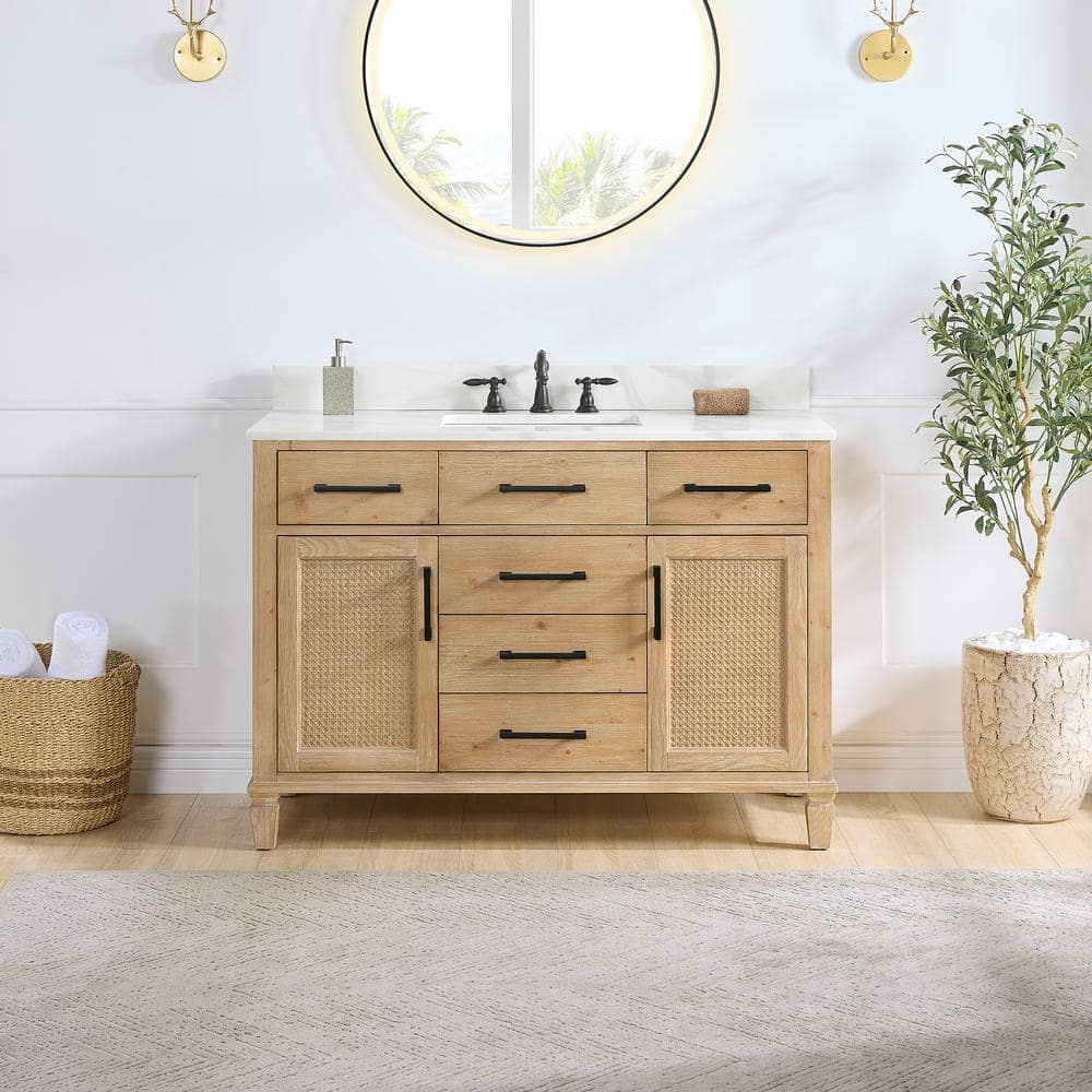 Solana 47.2" Weathered Fir Wood Vanity Base with Rattan Accents