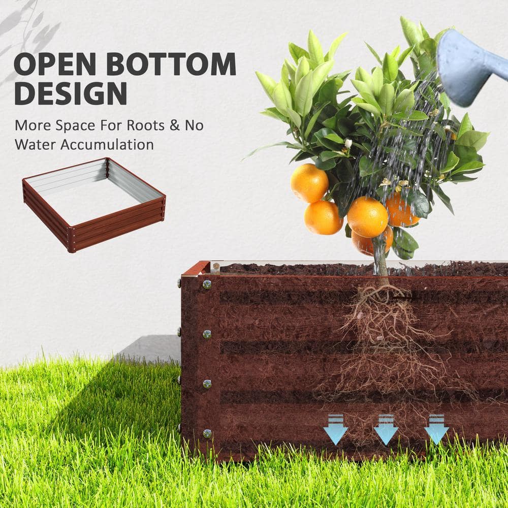 Natural Wood and Galvanized Steel Outdoor Raised Garden Bed