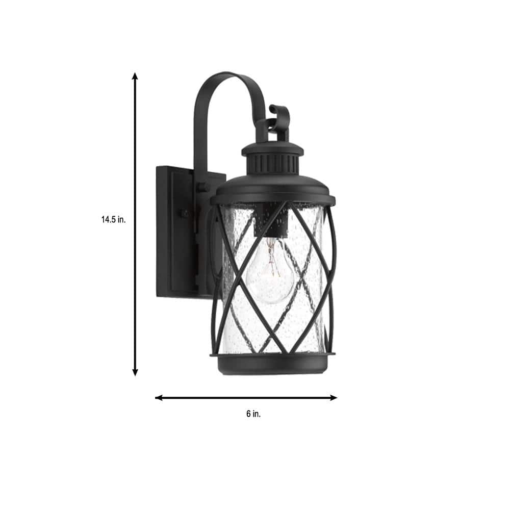 Hollingsworth Black Aluminum Outdoor Wall Lantern with Seeded Glass