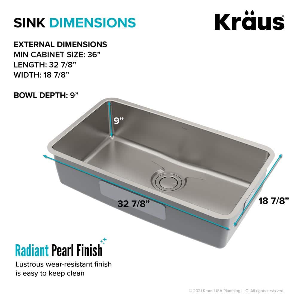 Dex 33-Inch Undermount Single Bowl Stainless Steel Kitchen Sink