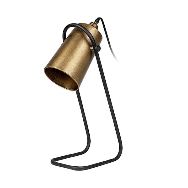 HomeRoots Charlie 19.69 in. Black Integrated LED No Design Interior Lighting Table Lamp for Living Room w/Bronze Metal Shade
