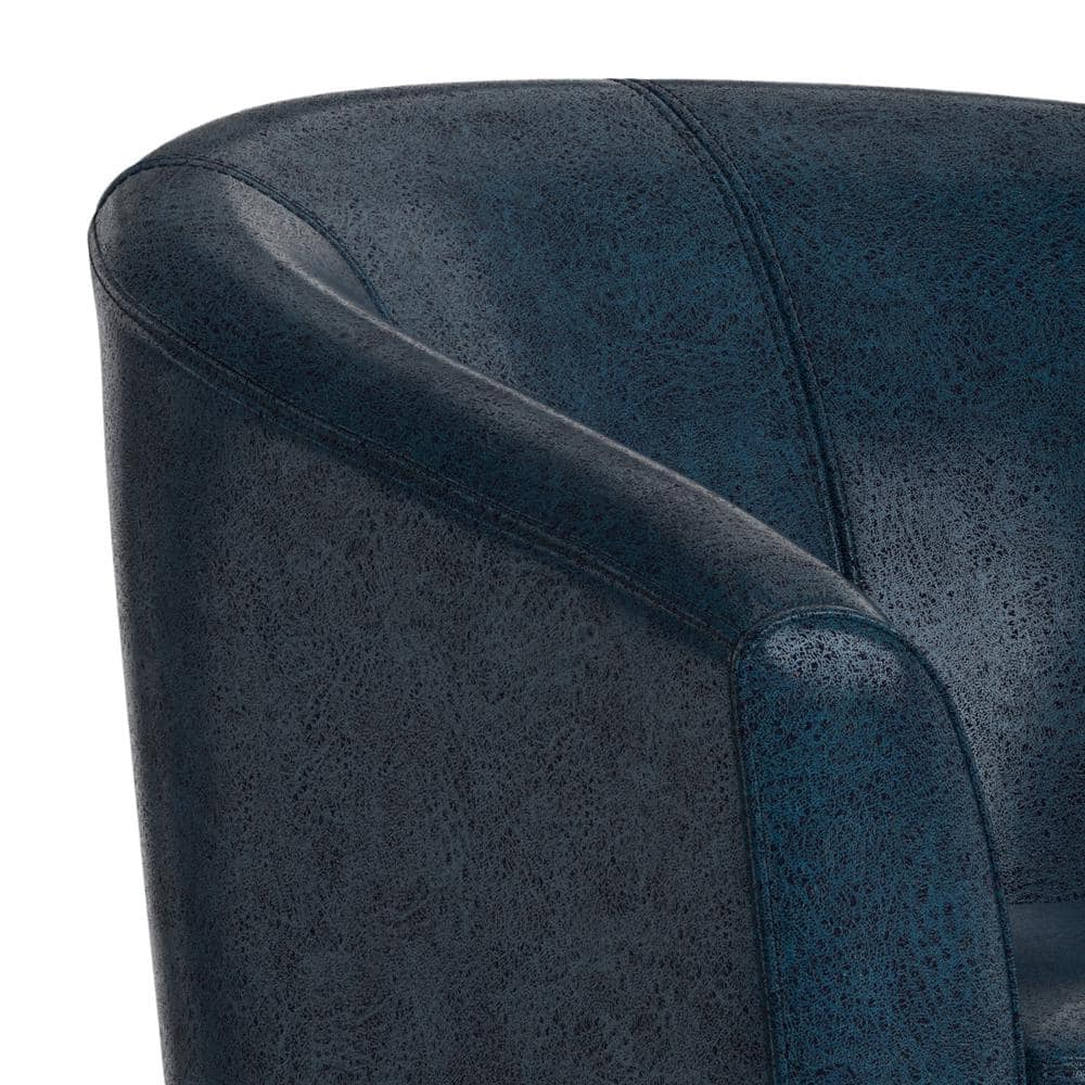 Distressed Dark Blue Faux Leather Barrel Accent Chair