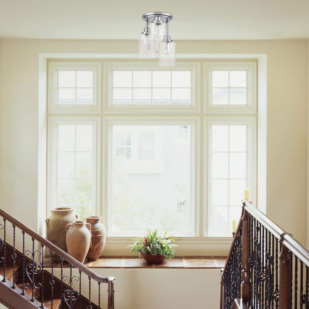 Annecy Brushed Steel 3-Light Semi-Flush Ceiling Fixture with Clear Glass