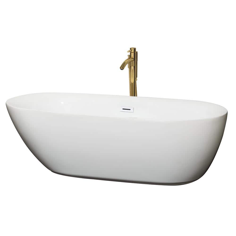 Melissa 70.75 in. Acrylic Flatbottom Bathtub in White with Shiny White Trim and Brushed Gold Faucet price history on PriceWatchPro